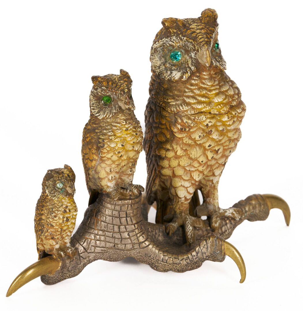 Lot 93: European Bronze Figural Owl Inkwell