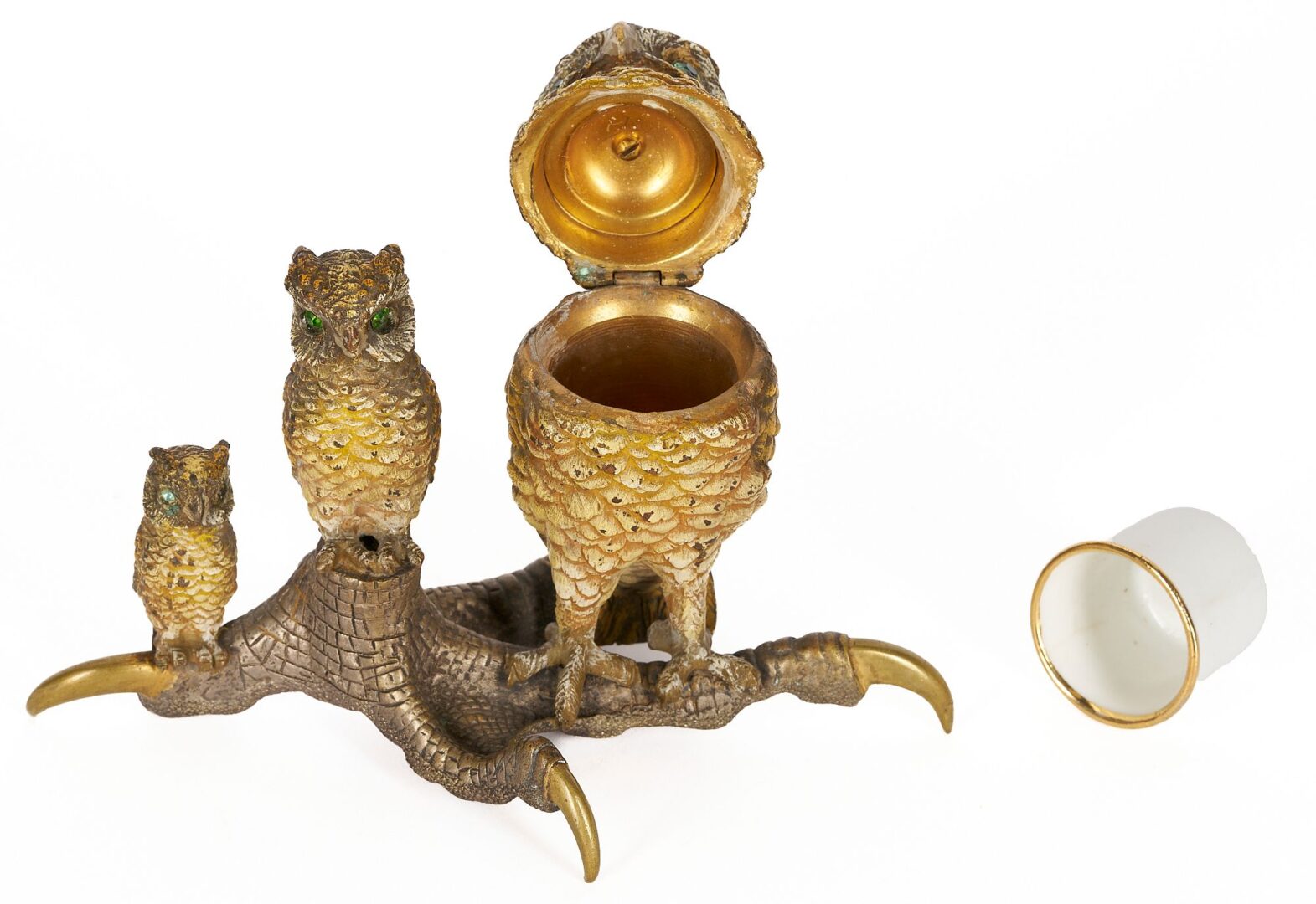 Lot 93: European Bronze Figural Owl Inkwell