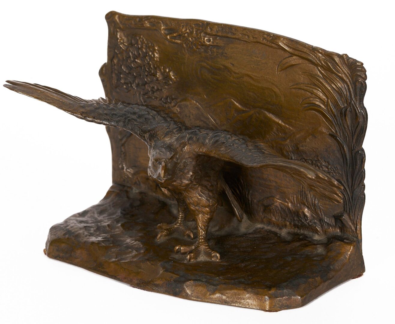 Lot 94: Eagle Figural Silver & Cyrstal Inkwell and Pr. Bronze Bird Bookends