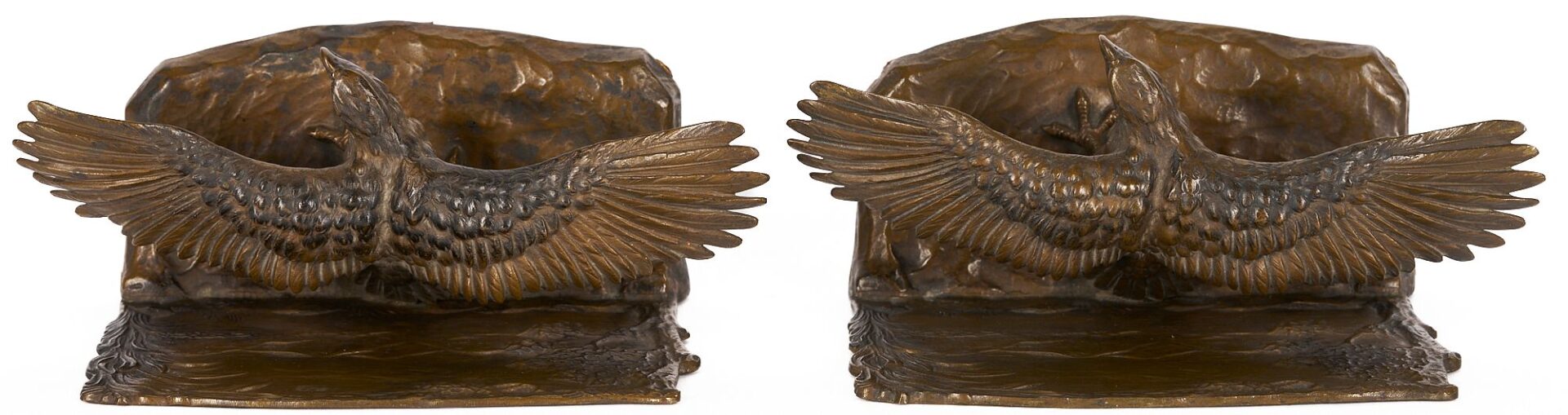 Lot 94: Eagle Figural Silver & Cyrstal Inkwell and Pr. Bronze Bird Bookends