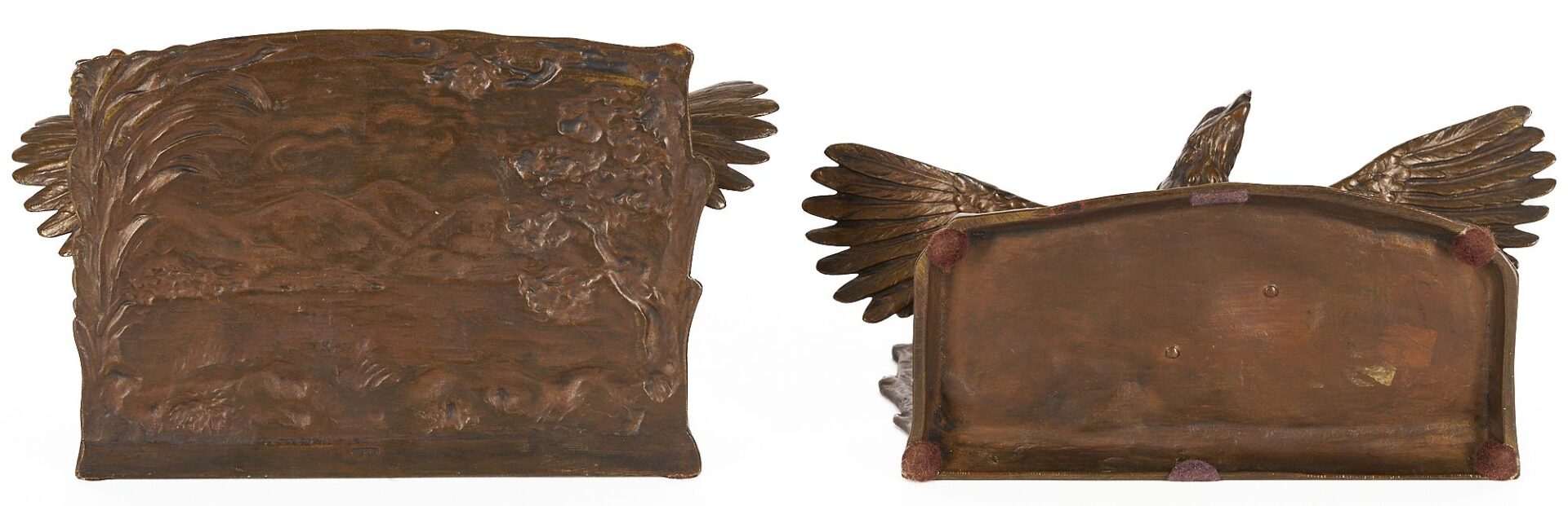 Lot 94: Eagle Figural Silver & Cyrstal Inkwell and Pr. Bronze Bird Bookends