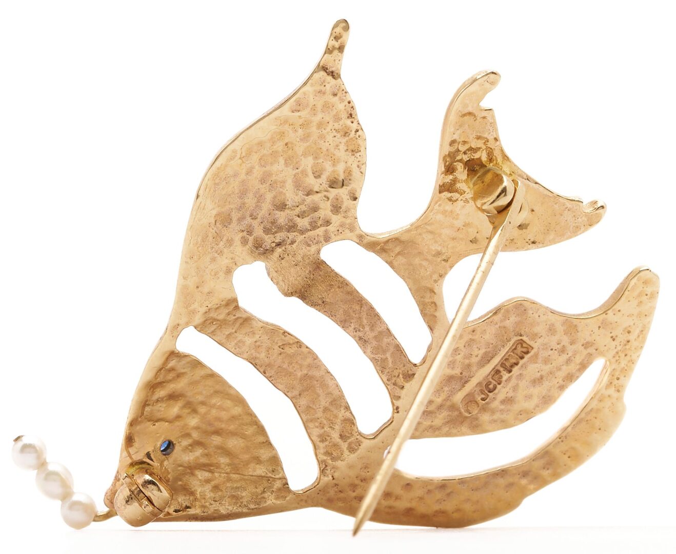 Lot 954: 14K Gold, Sapphire, & Diamond Butterfly Brooch and 14K Gold & Pearl Fish Brooch