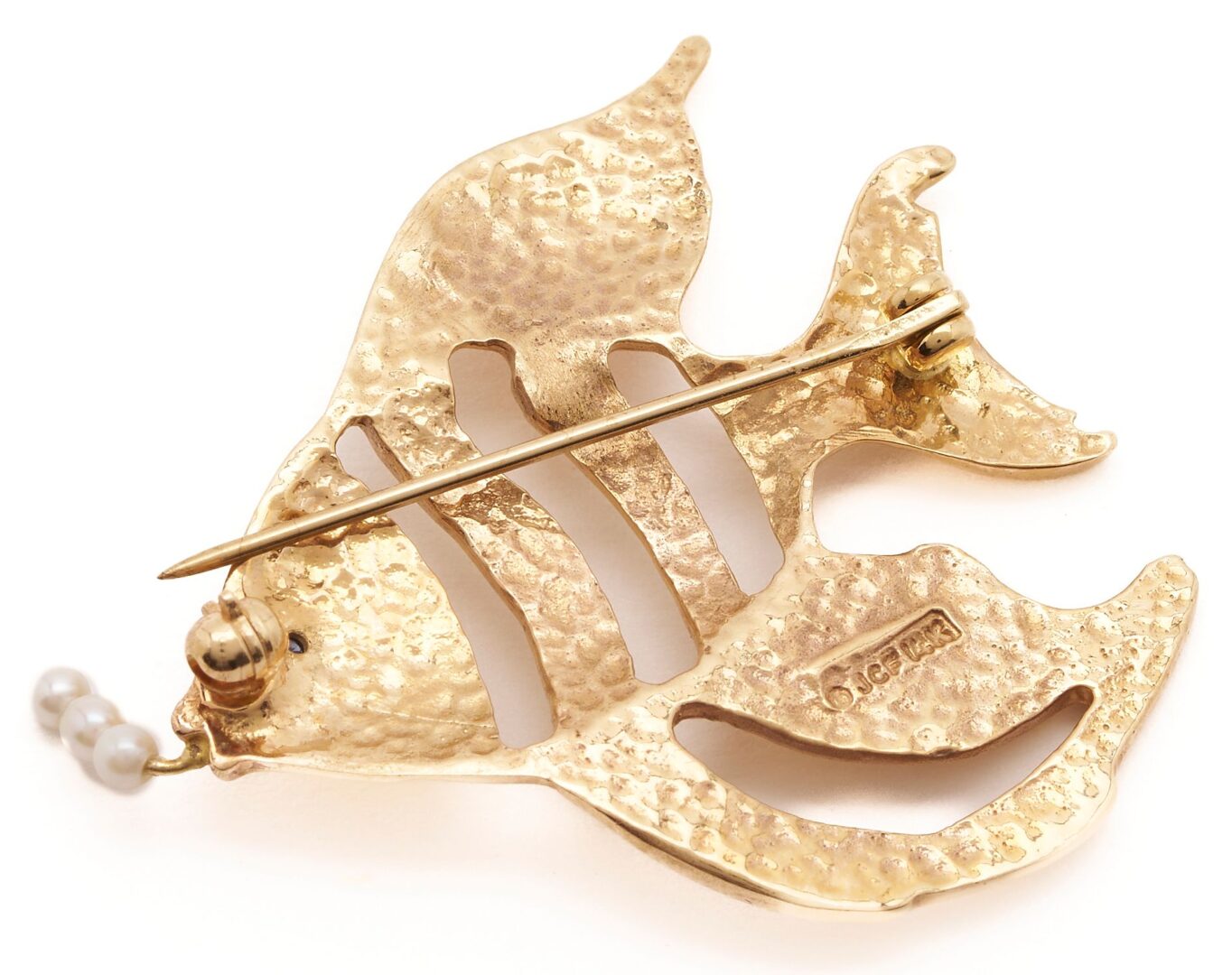 Lot 954: 14K Gold, Sapphire, & Diamond Butterfly Brooch and 14K Gold & Pearl Fish Brooch