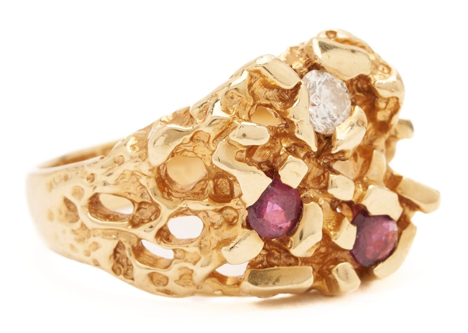 Lot 962: 14K Gold, Diamond & Ruby Ring