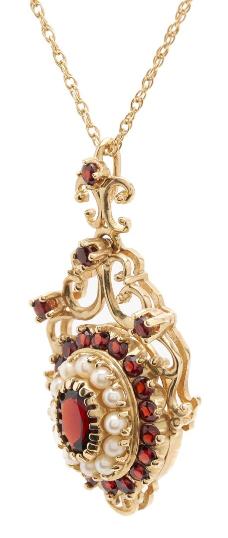 Lot 964: 10K Gold, Garnet & Pearl Ring & Necklace