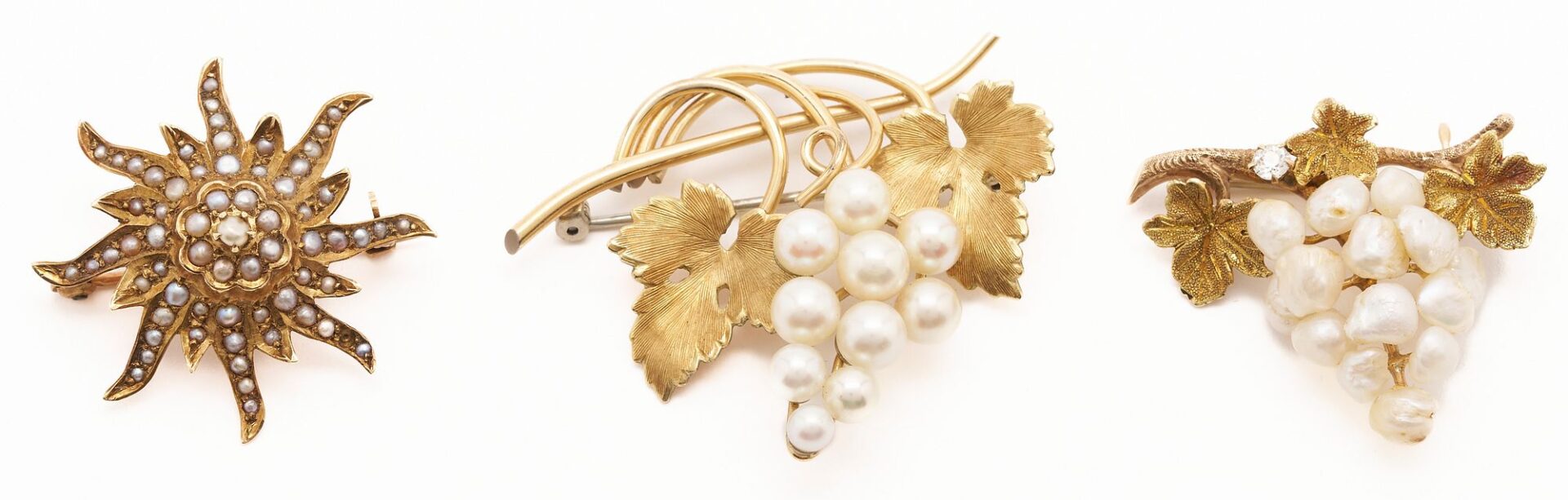 Lot 968: Three (3) Gold & Pearl Brooches