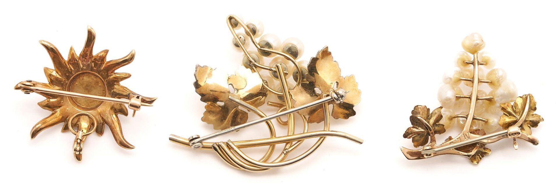 Lot 968: Three (3) Gold & Pearl Brooches