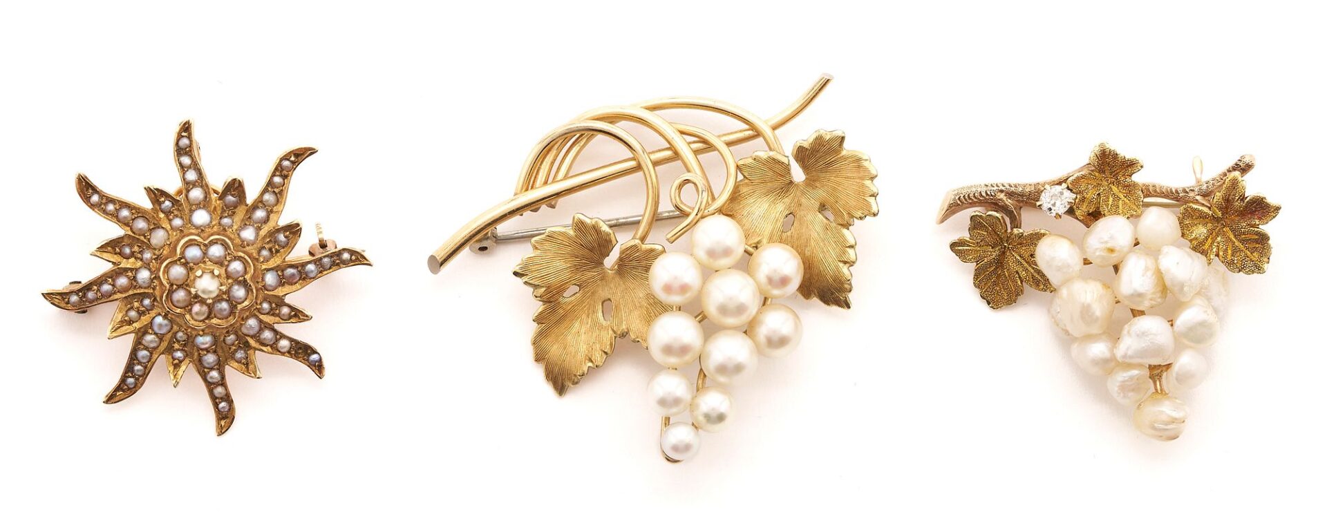 Lot 968: Three (3) Gold & Pearl Brooches