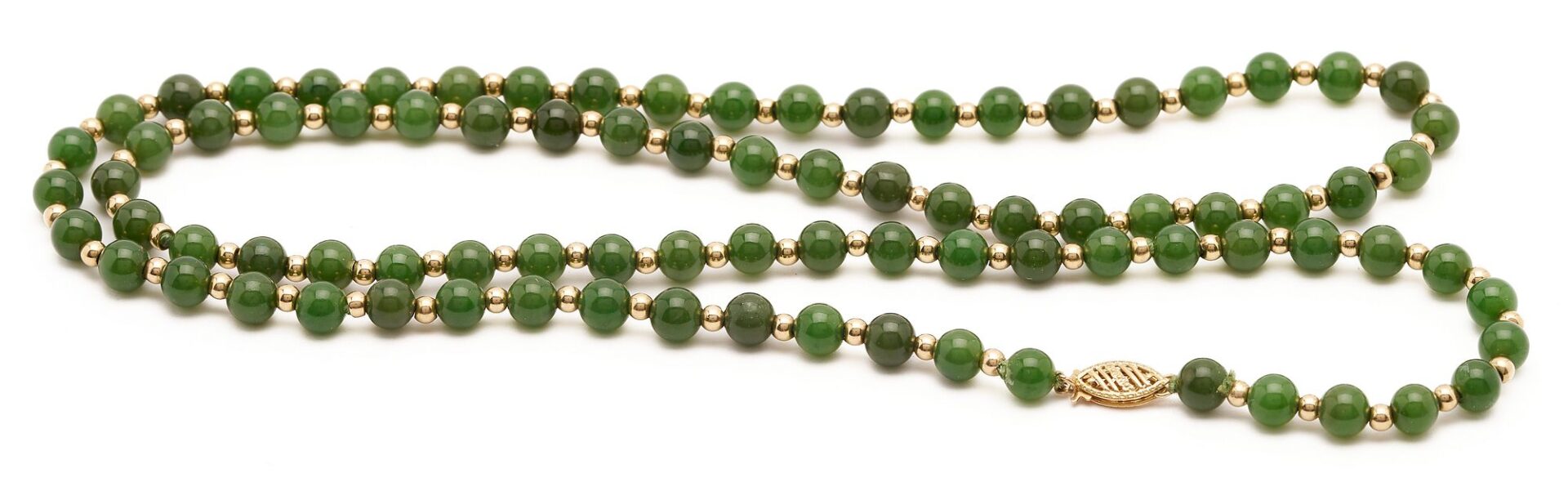 Lot 973: Jade & 14k Necklace, Bracelet & Brooch