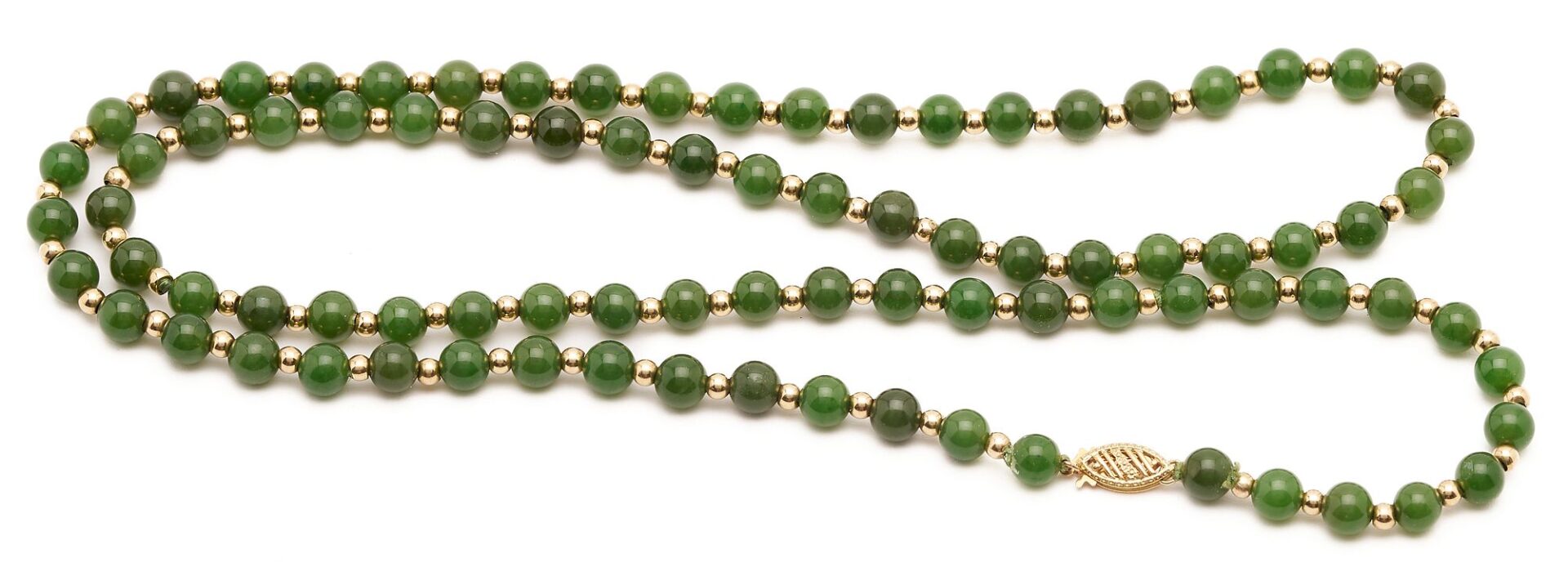Lot 973: Jade & 14k Necklace, Bracelet & Brooch