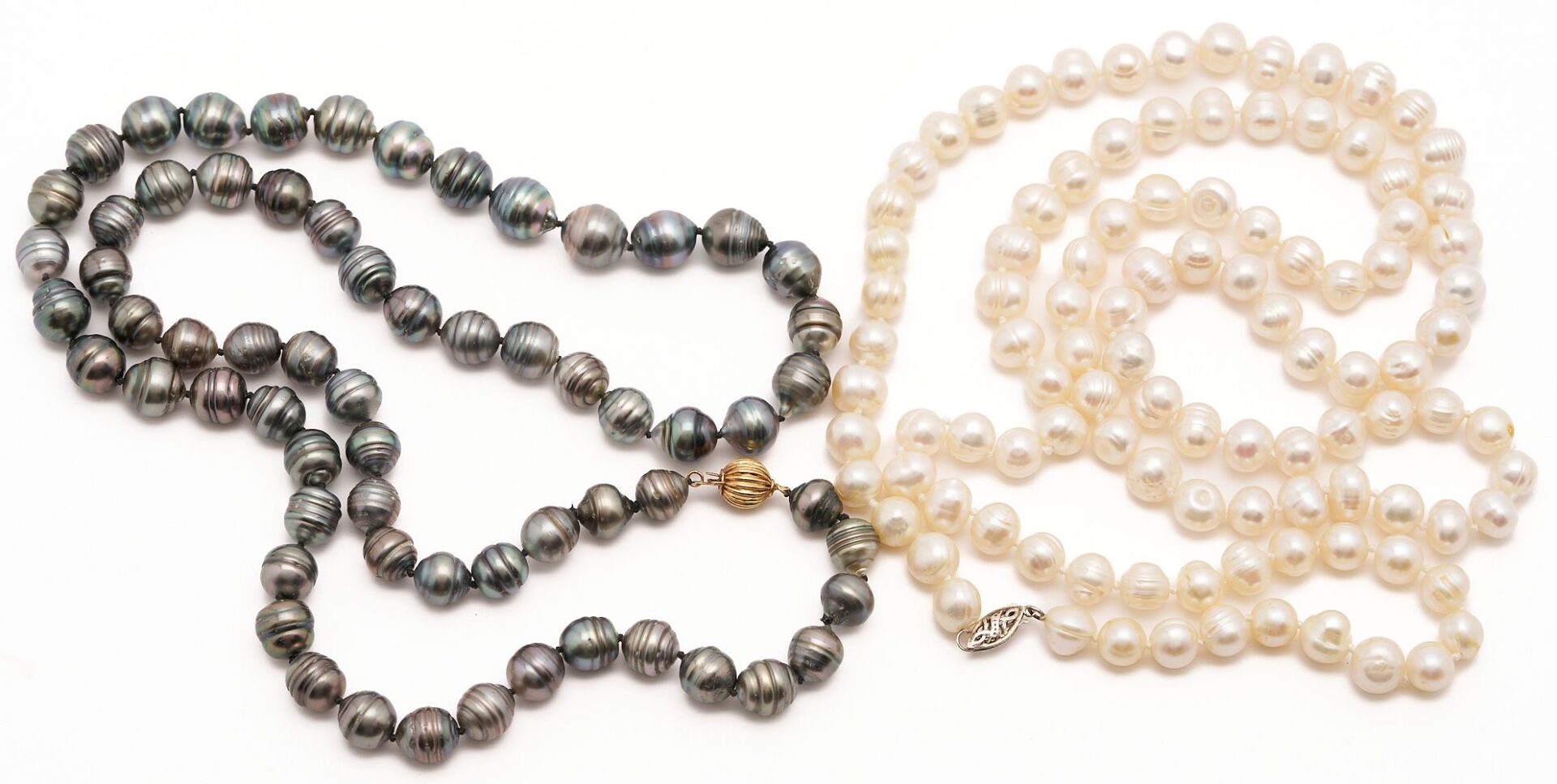 Lot 974: Set of Freshwater Grey & White Pearl Necklaces plus Ring, Bracelet & Earrings