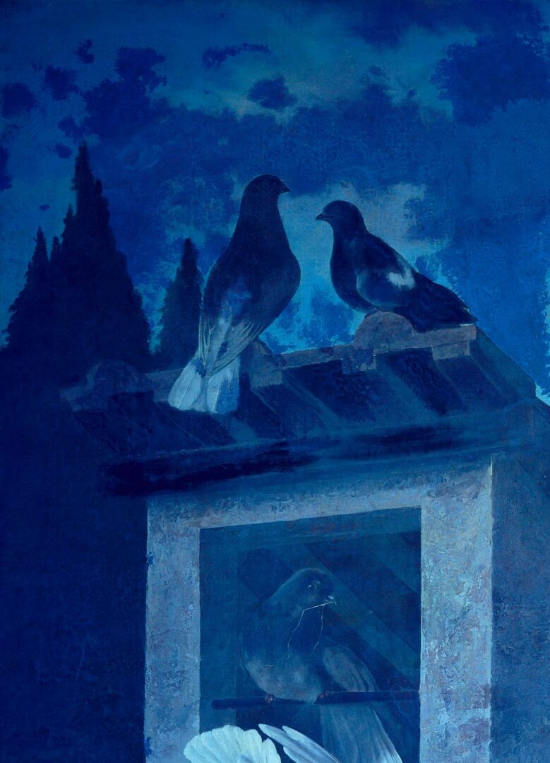 Lot 97: Michelangelo Meucci O/C Painting, The Rooftop Roost