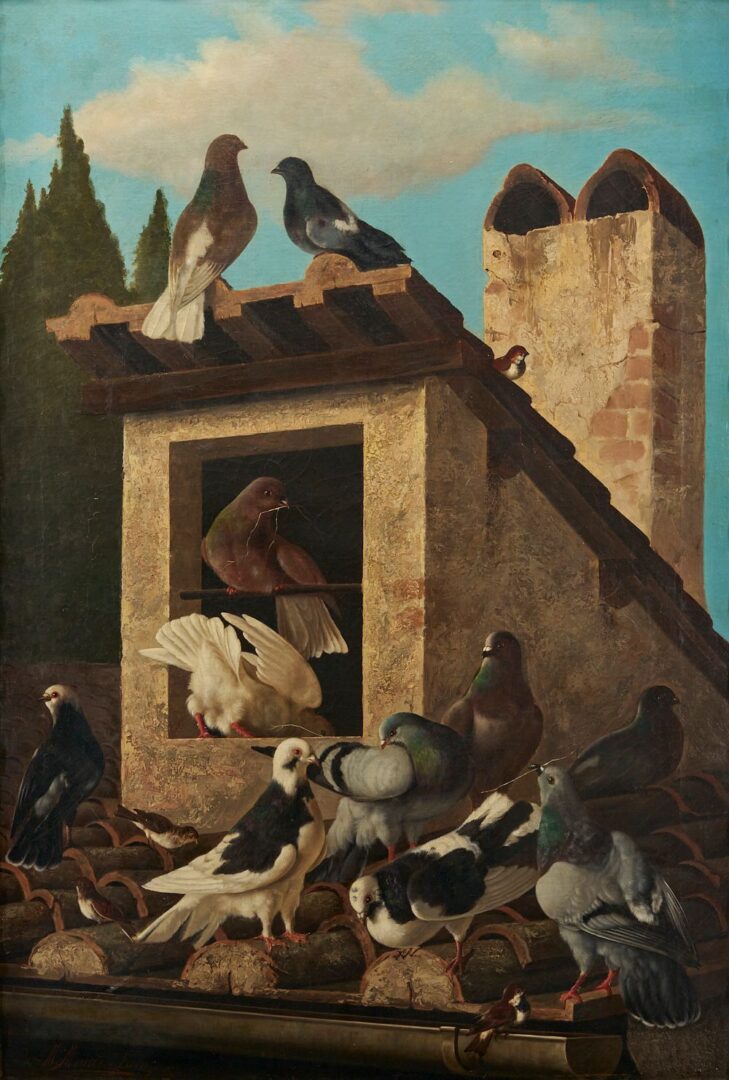 Lot 97: Michelangelo Meucci O/C Painting, The Rooftop Roost