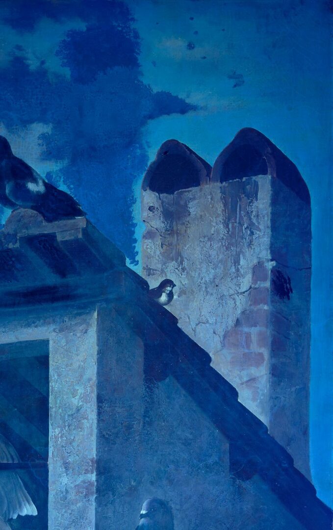 Lot 97: Michelangelo Meucci O/C Painting, The Rooftop Roost