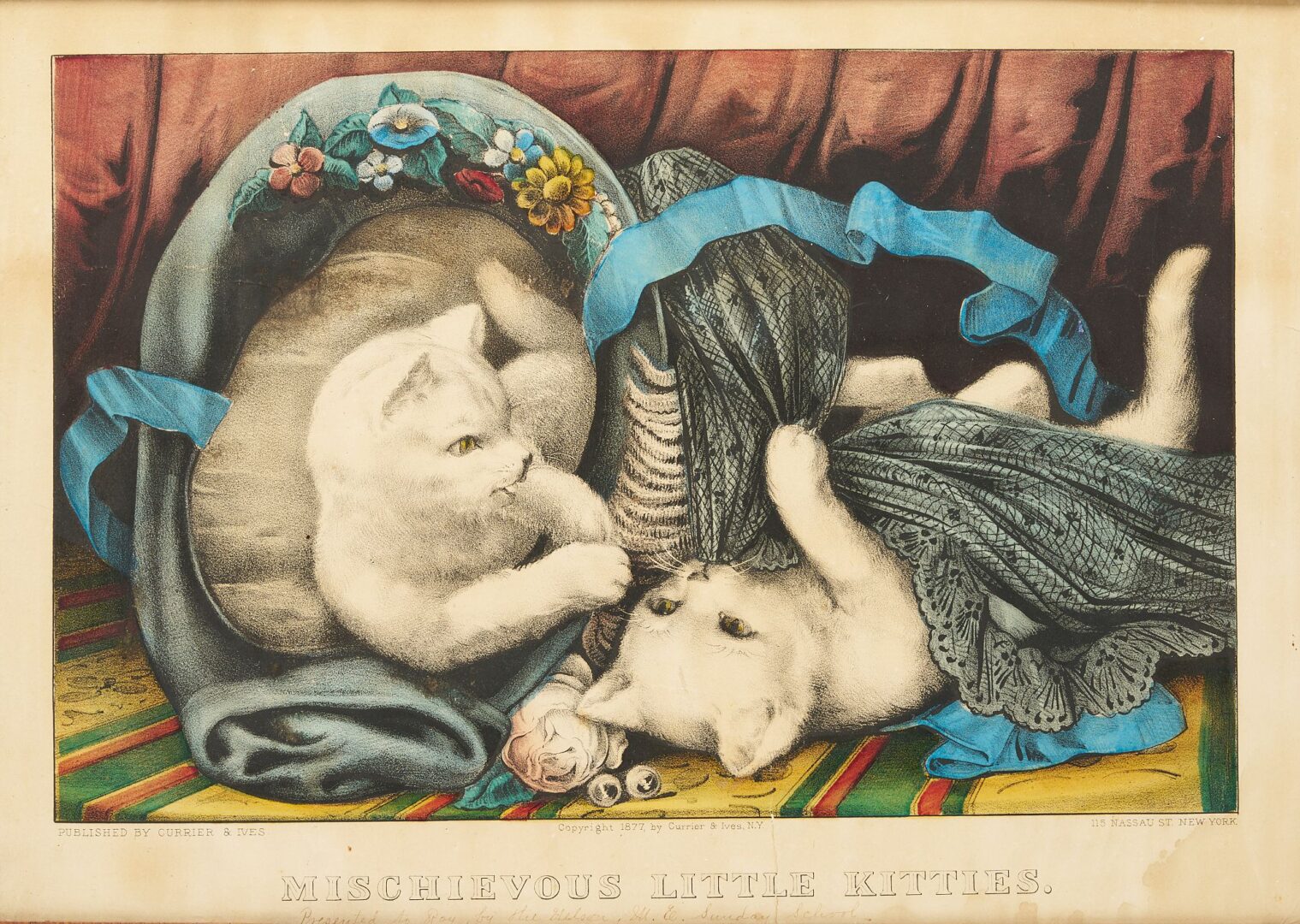 Lot 982: 5 Framed Currier & Ives Kitten Lithographs