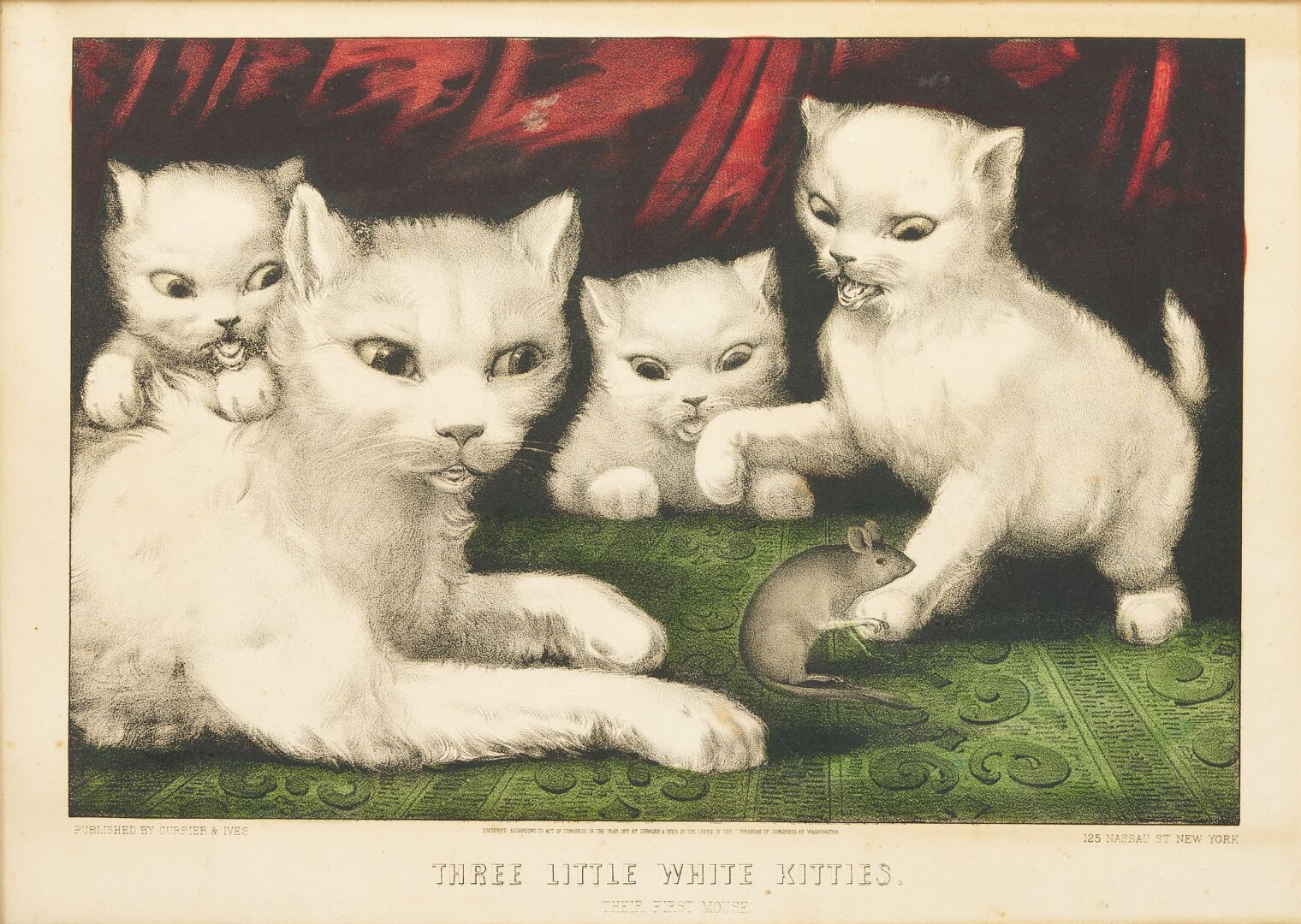 Lot 982: 5 Framed Currier & Ives Kitten Lithographs