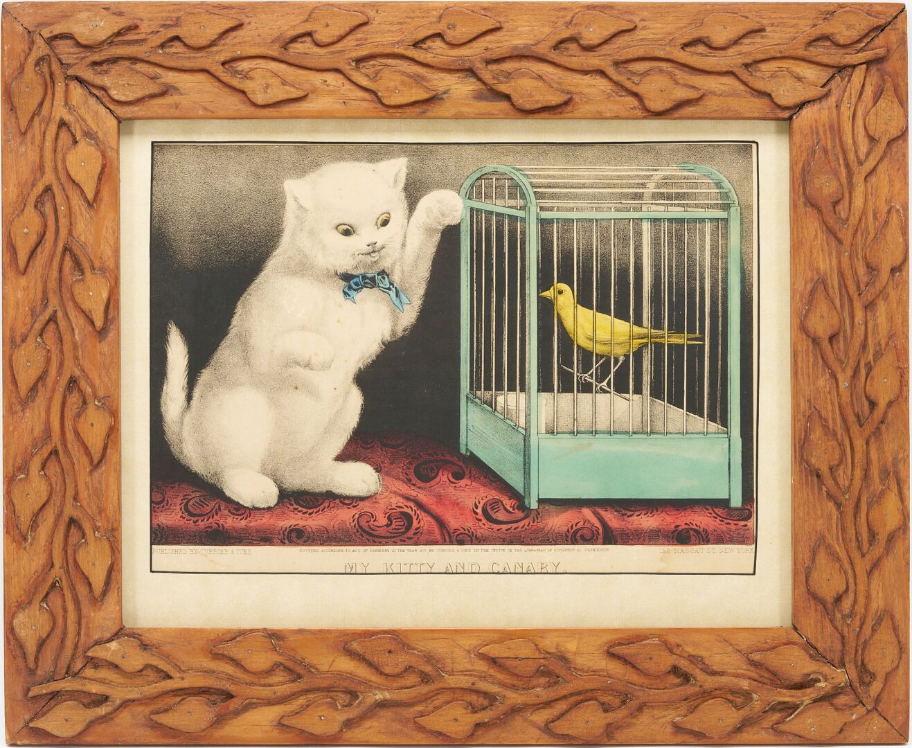 Lot 982: 5 Framed Currier & Ives Kitten Lithographs