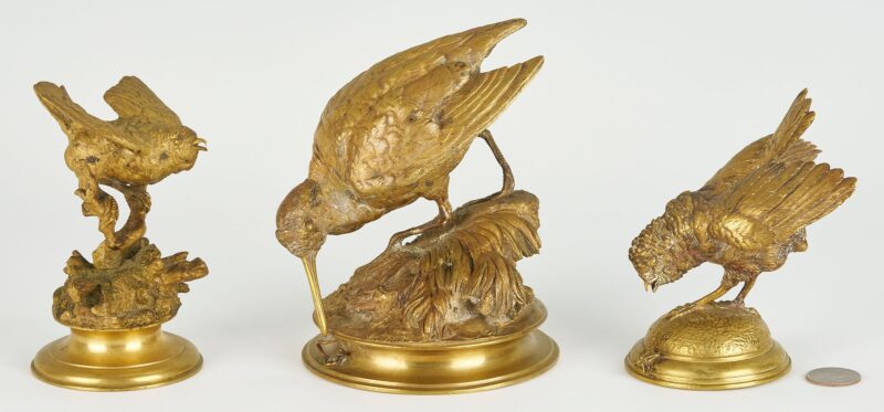 Lot 98: 3 Ferdinand Pautrot Bronze Bird Sculptures