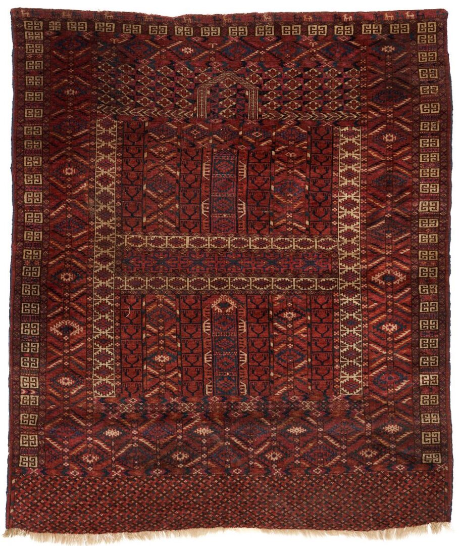 Lot 990: Antique Tekke Turkmen Ensi Rug, Goat Border, 4' 10"ÃÂ x 4'ÃÂ 1"