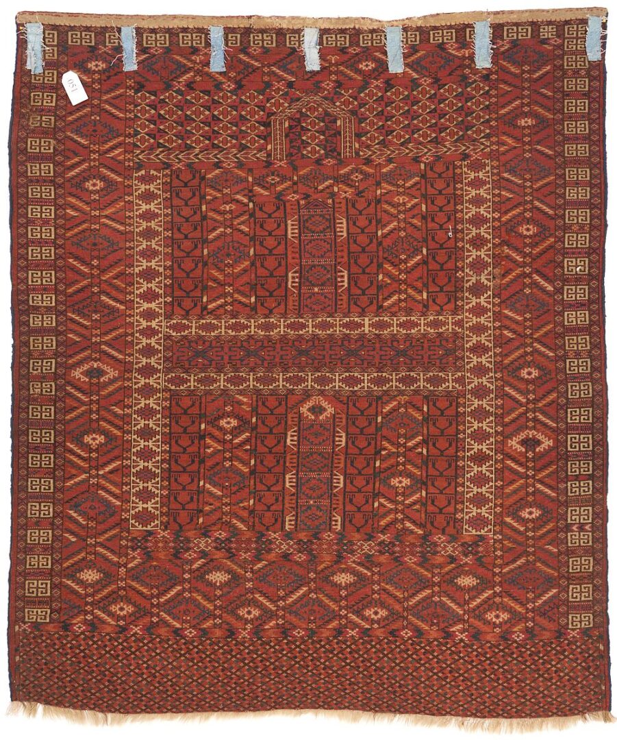 Lot 990: Antique Tekke Turkmen Ensi Rug, Goat Border, 4' 10"ÃÂ x 4'ÃÂ 1"