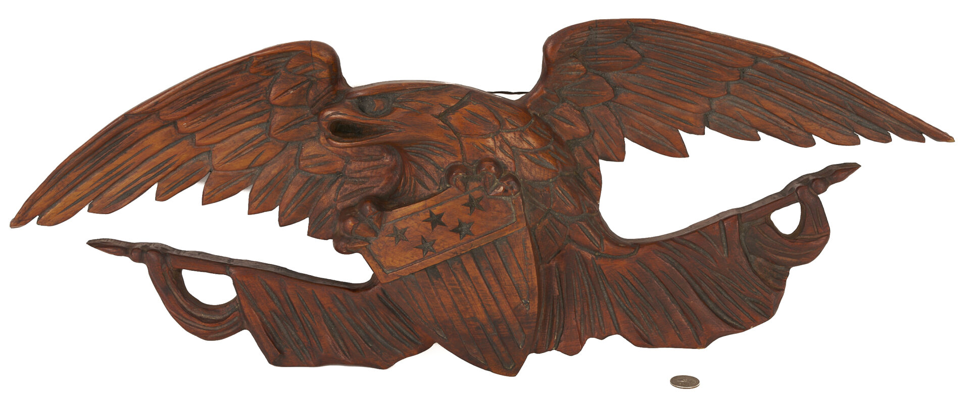 Lot 1000: Folk Art Carved Eagle with Shield and Flags