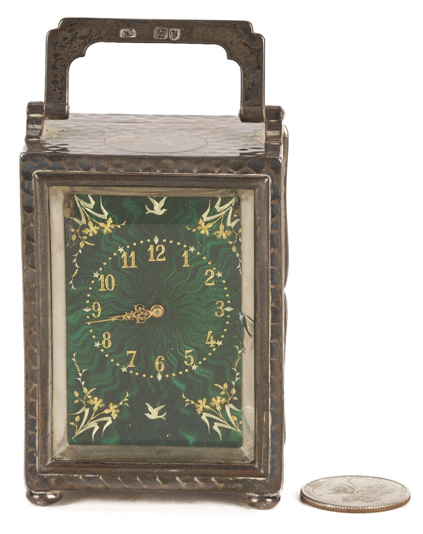 Lot 100: Sterling and Enamel Carriage Clock