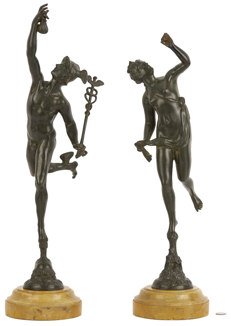 Lot 1013: Pr. Bronze Grand Tour Sculptures, Mercury & Fortune, after Bologne