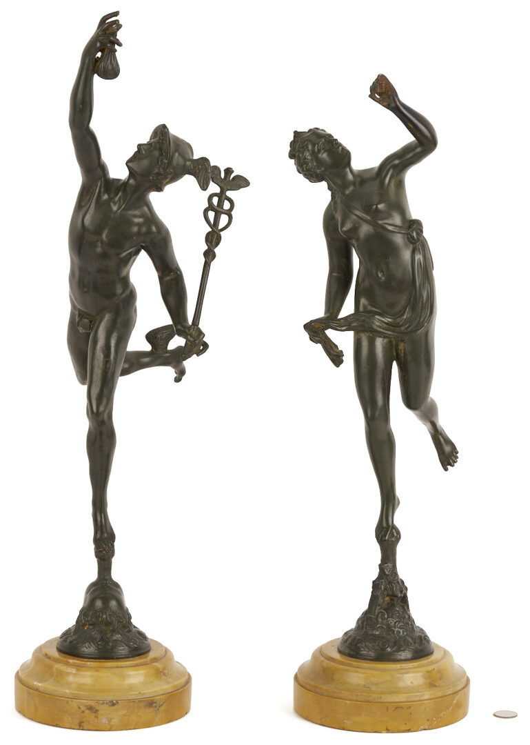 Lot 1013: Pr. Bronze Grand Tour Sculptures, Mercury & Fortune, after Bologne