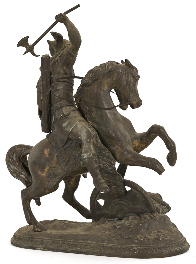 Lot 1014: 3 Spelter Sculptures: Pair of Cherubs after Auguste Moreau plus Horseman