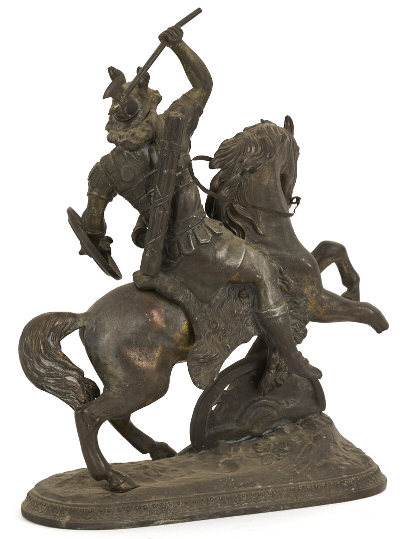 Lot 1014: 3 Spelter Sculptures: Pair of Cherubs after Auguste Moreau plus Horseman