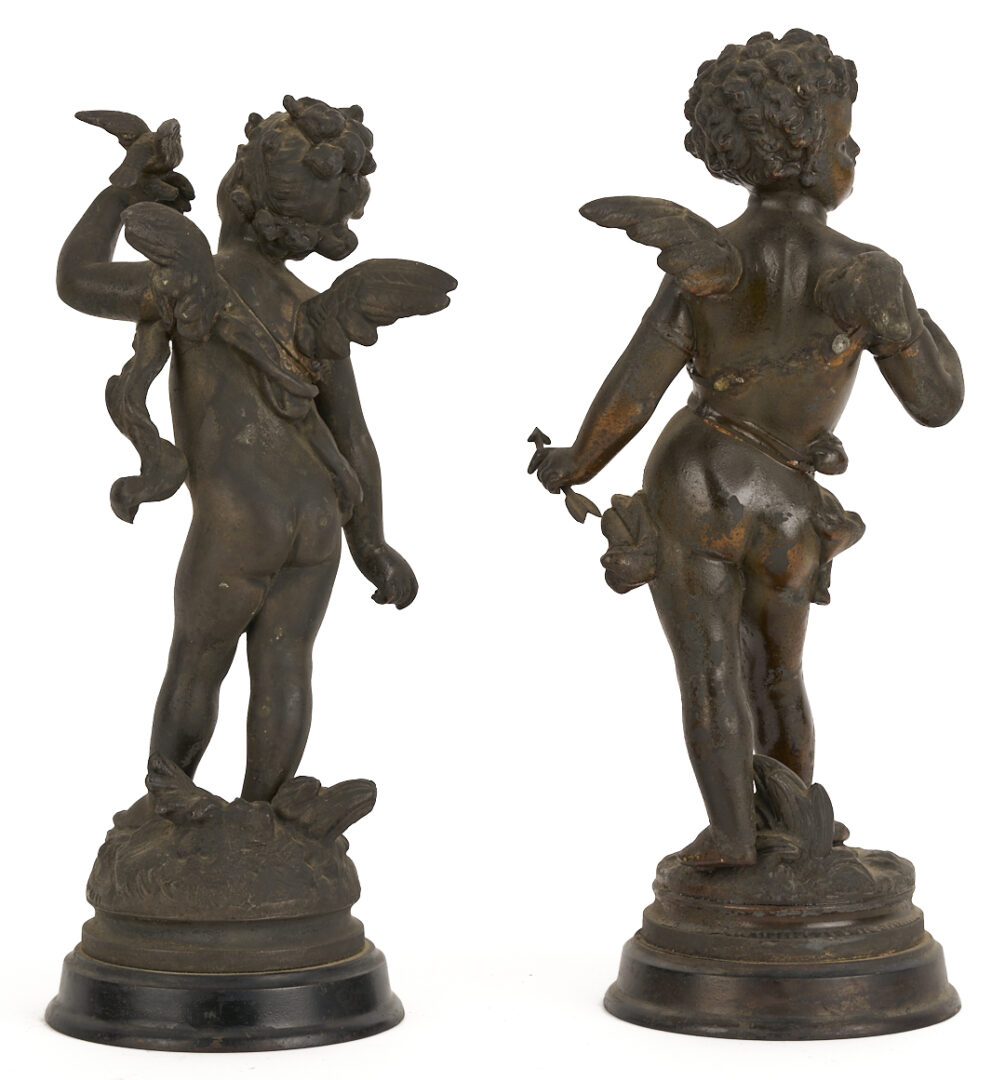 Lot 1014: 3 Spelter Sculptures: Pair of Cherubs after Auguste Moreau plus Horseman