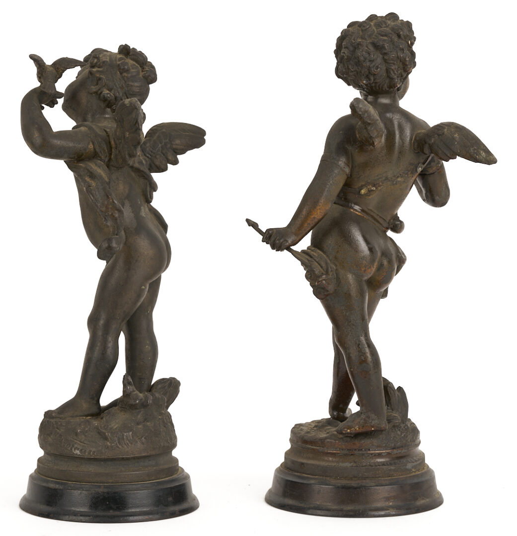 Lot 1014: 3 Spelter Sculptures: Pair of Cherubs after Auguste Moreau plus Horseman