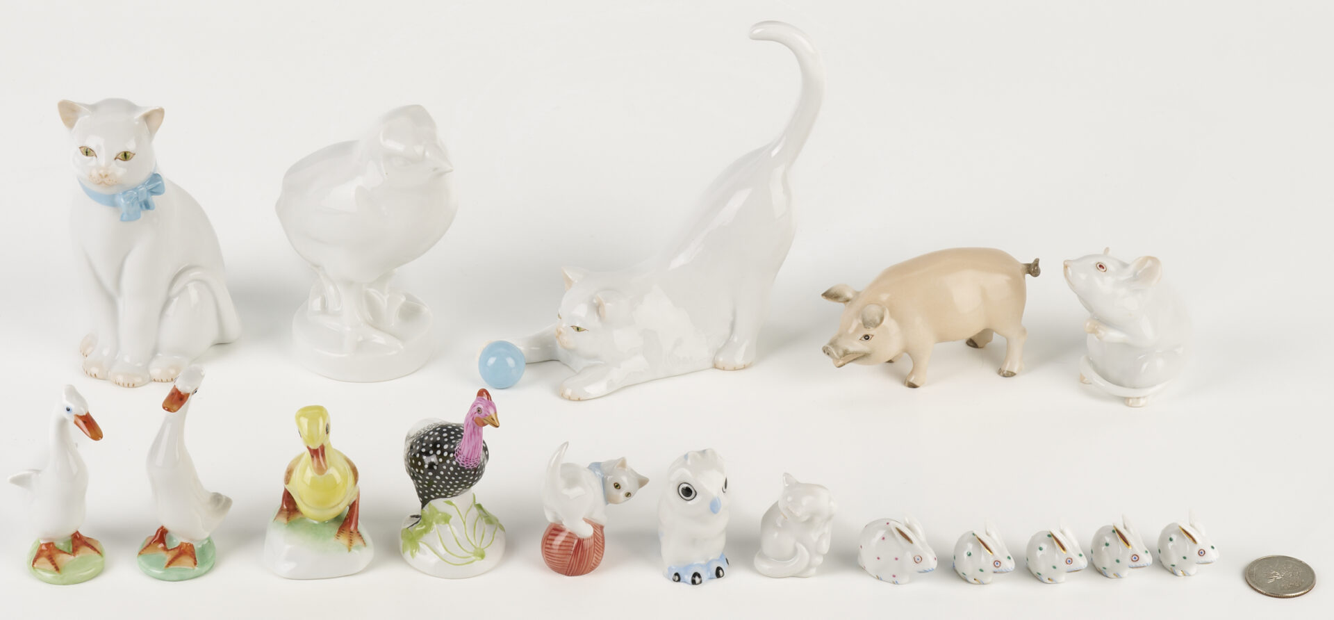 Lot 1017: Grouping of 17 Herend Porcelain Figurines incl. Cats, Bunnies & Turkey