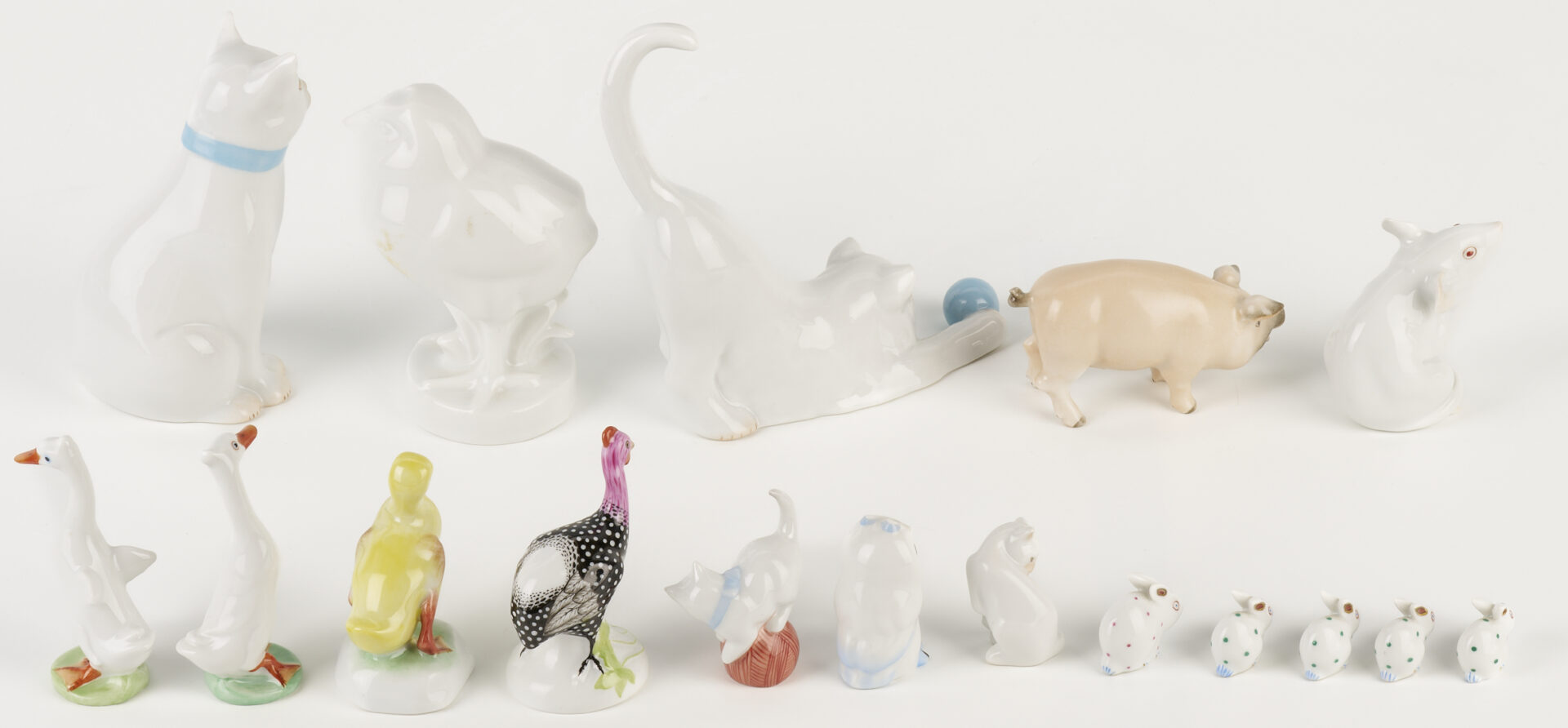 Lot 1017: Grouping of 17 Herend Porcelain Figurines incl. Cats, Bunnies & Turkey