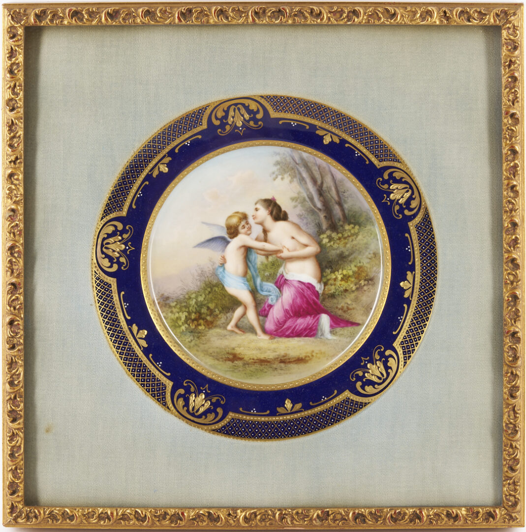 Lot 1021: Framed Continental Handpainted Plate, Classical Scene