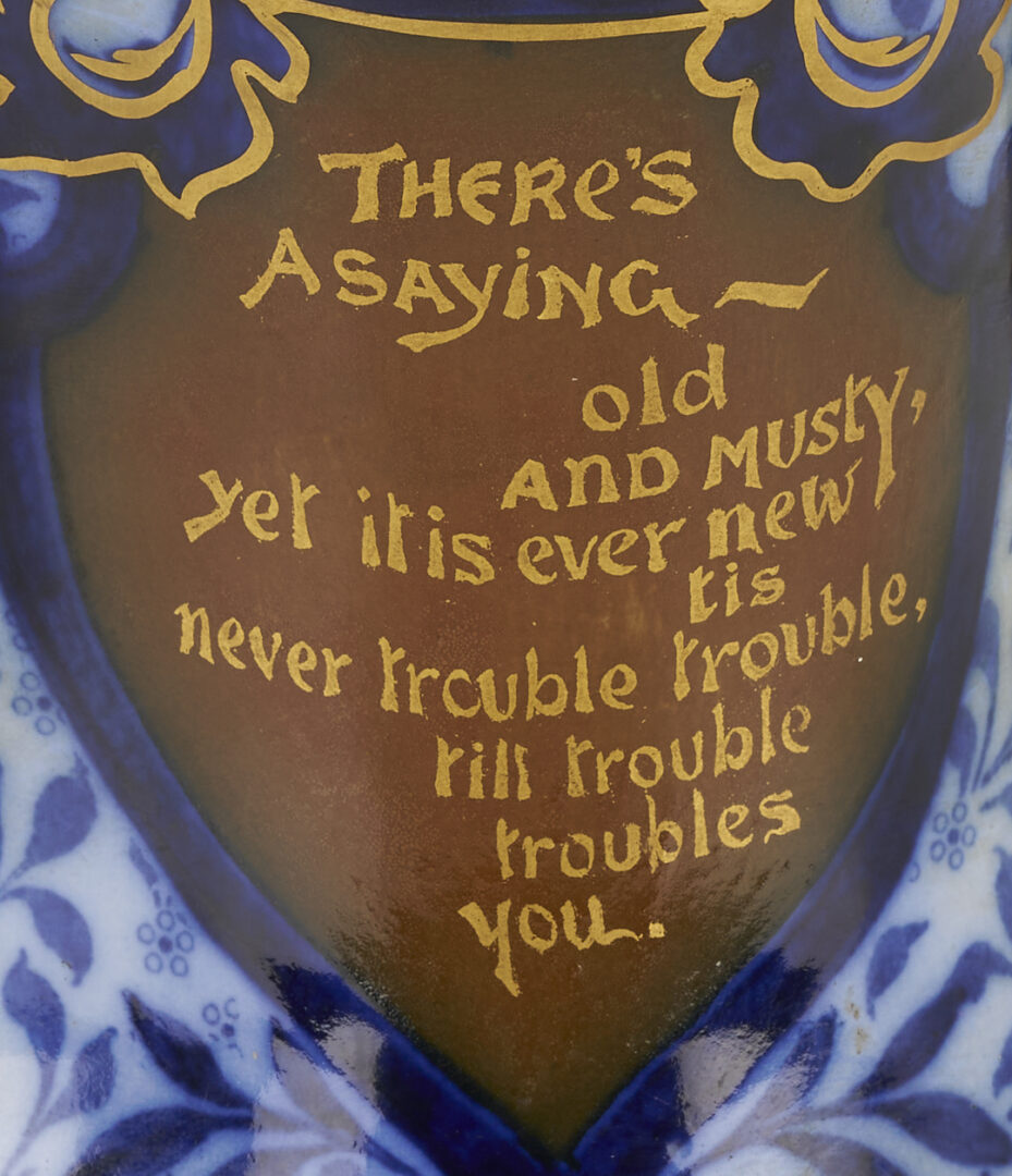 Lot 1023: Royal Doulton Blue "Trouble" Pitcher plus English Stoneware Monkey Humidor