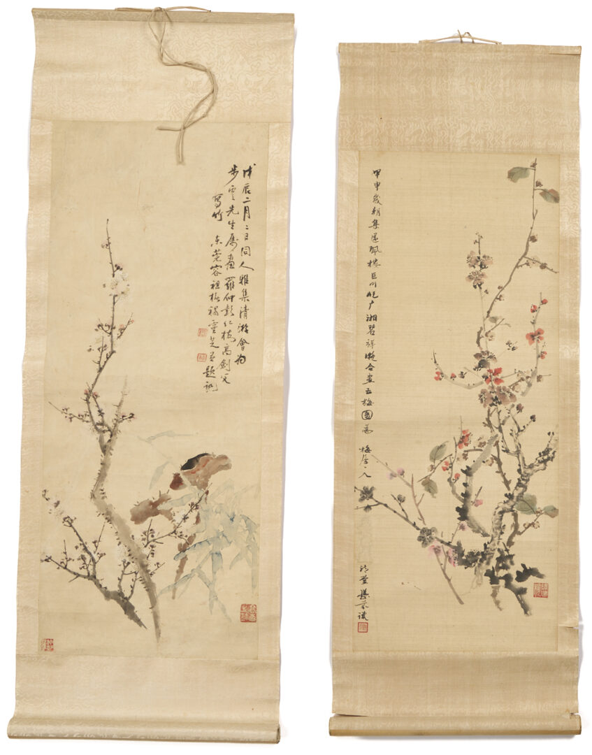 Lot 1036: 3 Asian Works on Paper incl. Ko Kim Fu & Tang Fan Scrolls, Brocade