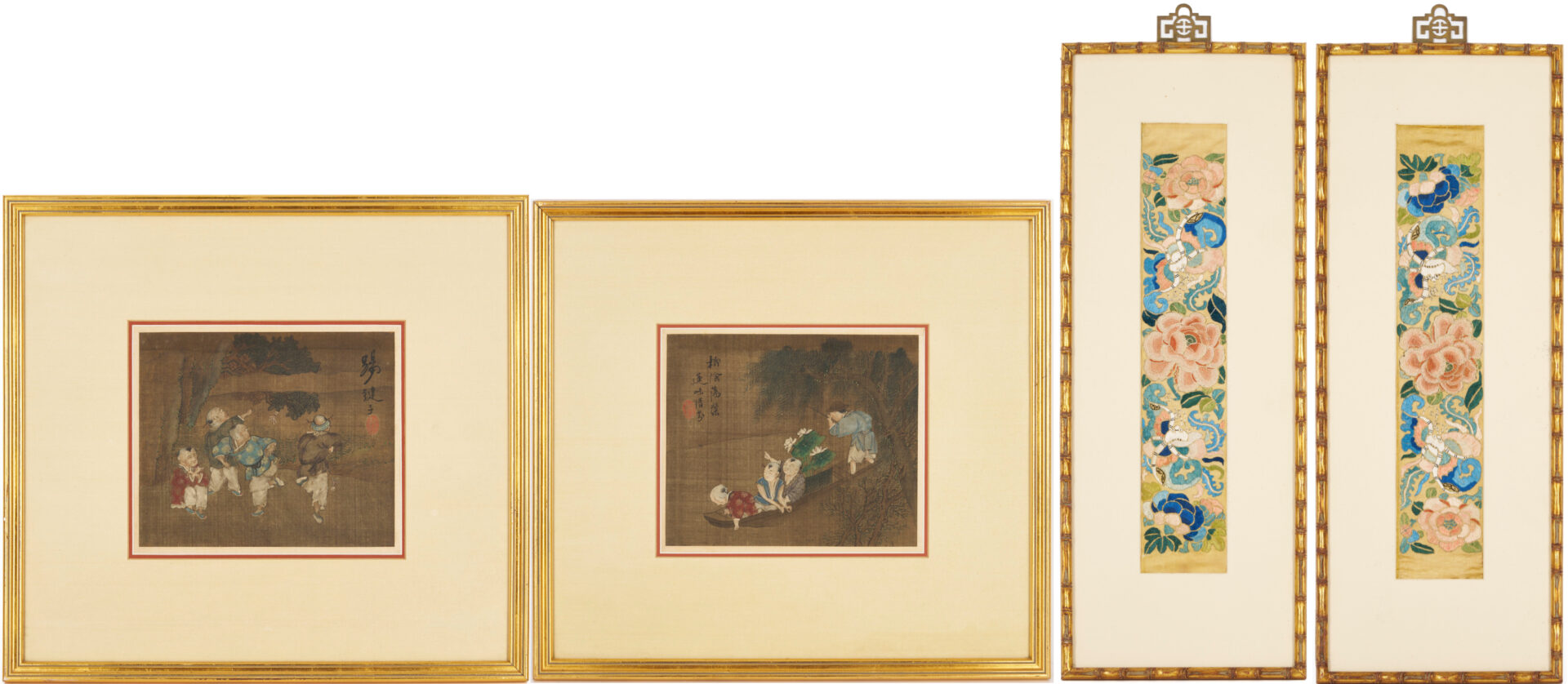 Lot 1037: 4 Chinese Silk Pictures incl. manner of Su Hanchen