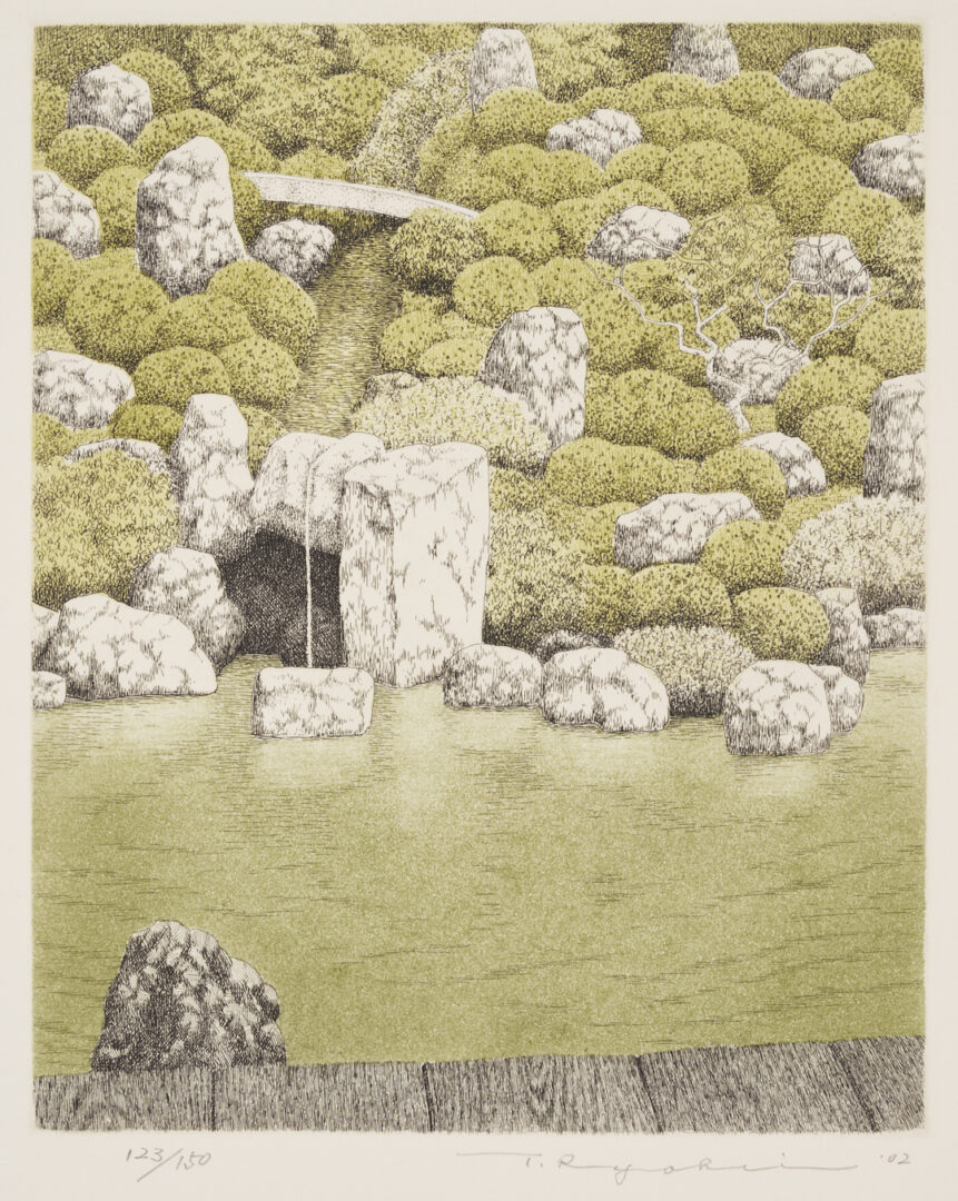 Lot 1044: Tanaka Ryohei Color Etching, Chishaku-in