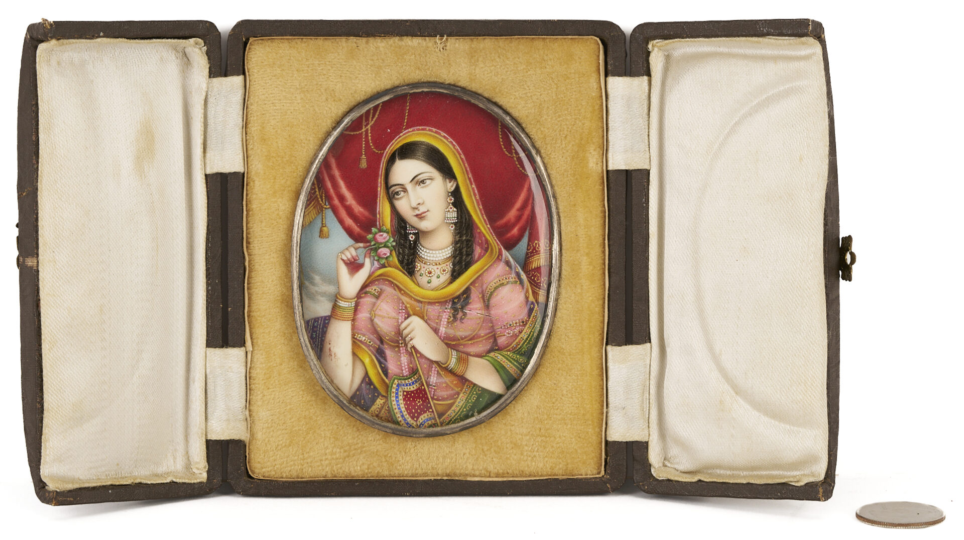 Lot 1048: Anglo Indian Mughal 19th c. Portrait Miniature of a Woman