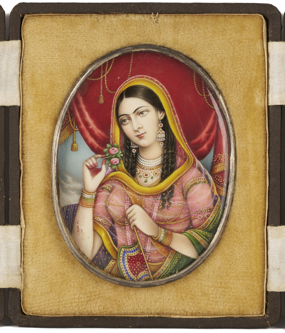 Lot 1048: Anglo Indian Mughal 19th c. Portrait Miniature of a Woman