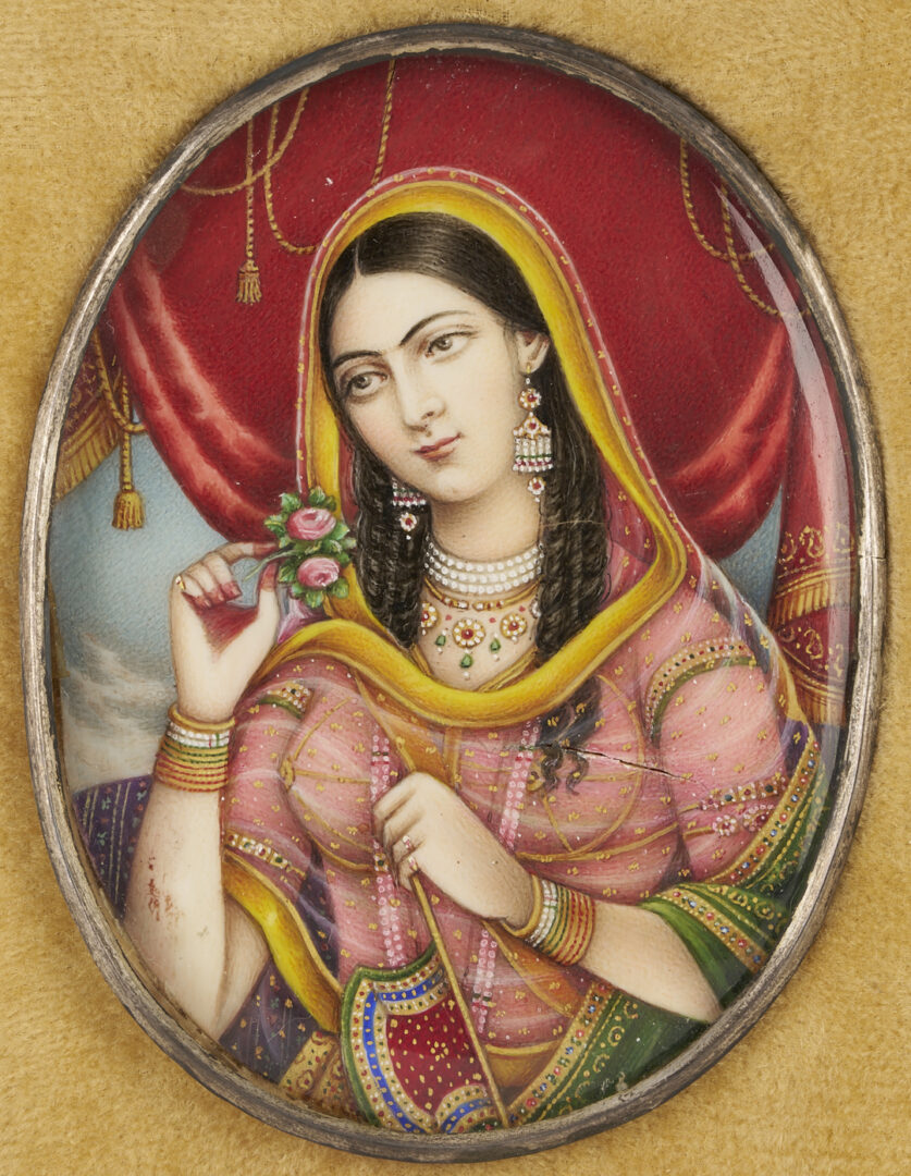 Lot 1048: Anglo Indian Mughal 19th c. Portrait Miniature of a Woman