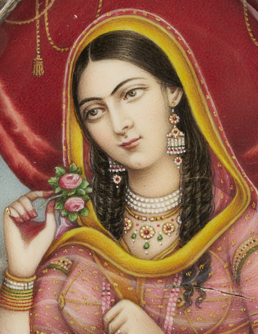 Lot 1048: Anglo Indian Mughal 19th c. Portrait Miniature of a Woman