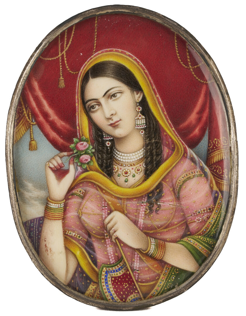 Lot 1048: Anglo Indian Mughal 19th c. Portrait Miniature of a Woman