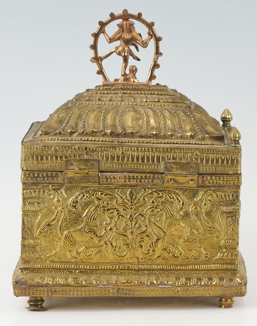 Lot 1049: 3 Asian Boxes incl, Takamakie, Hindu Brass, Metal Tea Caddy & 1 Duck ornament