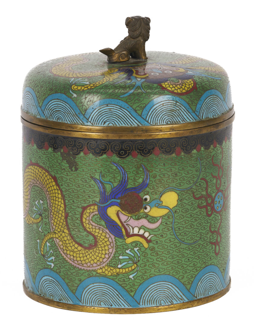 Lot 1052: Chinese Cloisonne Teapot & Lidded Jar, Dragon Design