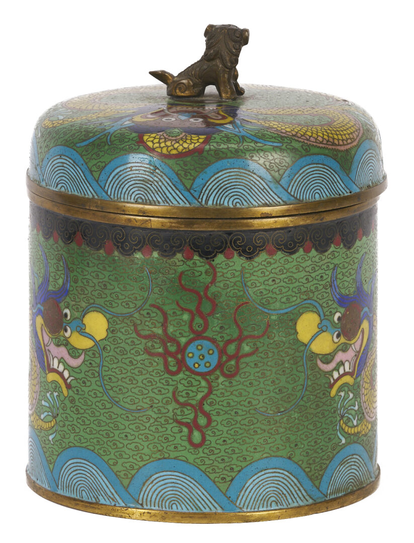 Lot 1052: Chinese Cloisonne Teapot & Lidded Jar, Dragon Design