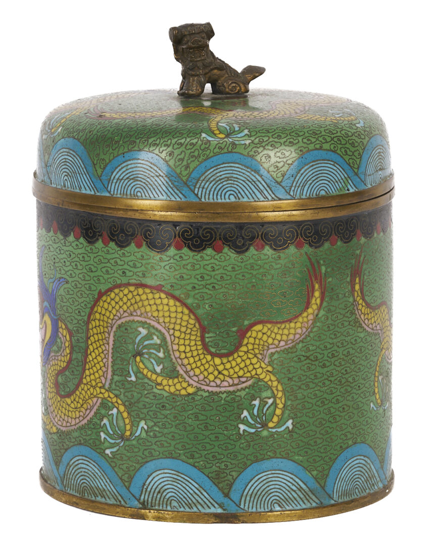 Lot 1052: Chinese Cloisonne Teapot & Lidded Jar, Dragon Design