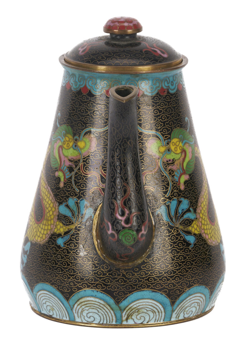 Lot 1052: Chinese Cloisonne Teapot & Lidded Jar, Dragon Design