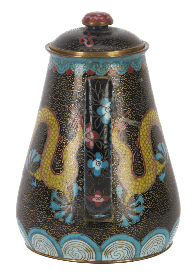 Lot 1052: Chinese Cloisonne Teapot & Lidded Jar, Dragon Design